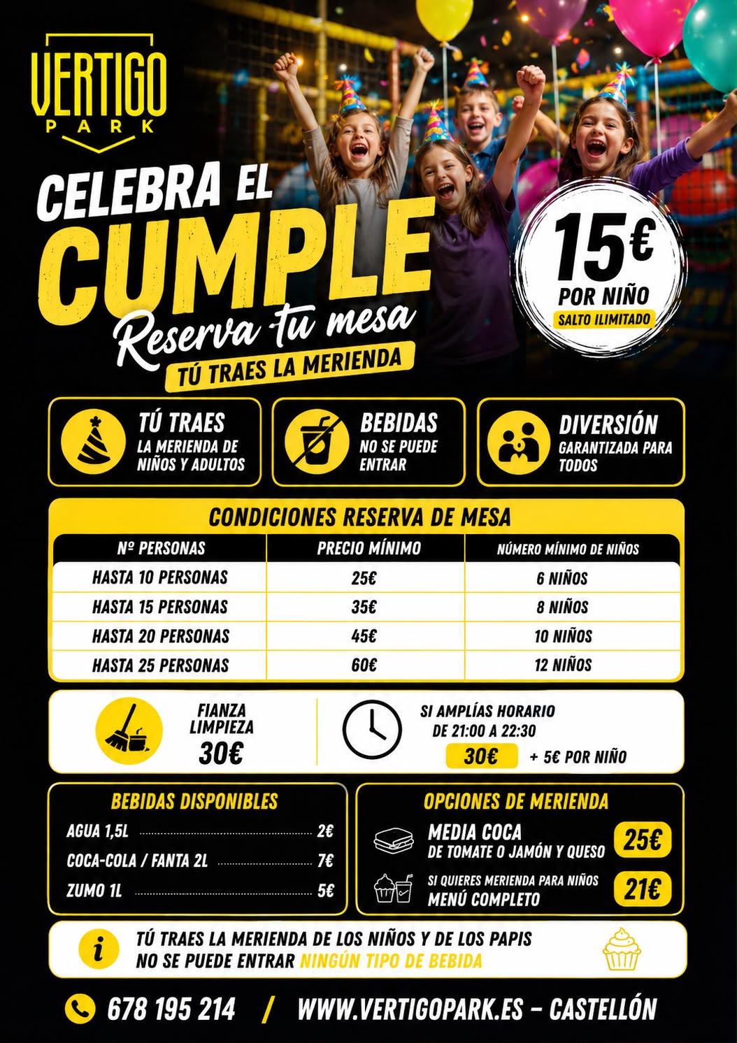 Informacion de cumpleaños en Vertigo Park